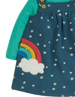 Frugi Girl's Pippa Pinafore Outfit Dress in Abisko Stars/Rainbow