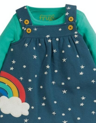 Frugi Girl's Pippa Pinafore Outfit Dress in Abisko Stars/Rainbow