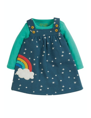 Frugi Girl's Pippa Pinafore Dress in Abisko Stars/Rainbow