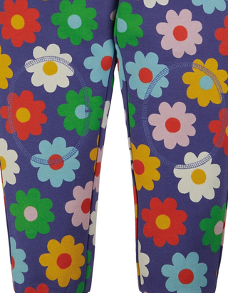 Frugi Girl's Cotton Floral Crawlers Joggers in Daisy Purple Flowers Power