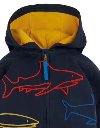 Frugi Boy's Long Sleeve Luka Zip Up Hoody in Indigo