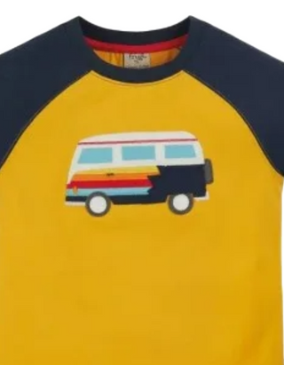 Frugi Kids Rafe Applique Camping Campervan in Yellow Land Camper (Slightly Defect)