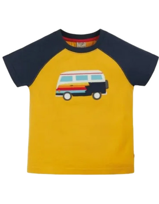 Frugi Kids Rafe Applique Camping Campervan in Yellow Land Camper (Slightly Defect)