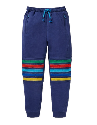 Mini Boden Boy's Warrior Striped Knee Joggers in Blue/Rainbow