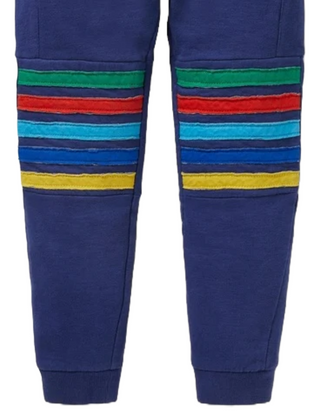 Mini Boden Boy's Warrior Striped Knee Joggers in Blue/Rainbow