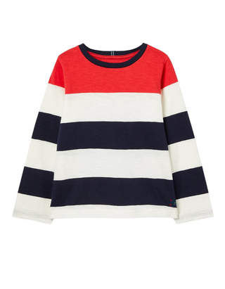 Joules Boy's Long Sleeve  Whitlock Crew T-shirt in Navt Stripe Red