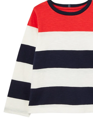 Joules Boy's Long Sleeve  Whitlock Crew T-shirt in Navt Stripe Red