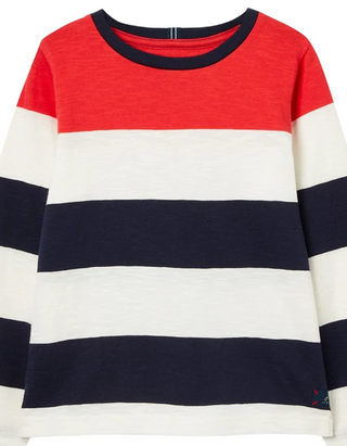 Joules Boy's Long Sleeve  Whitlock Crew T-shirt in Navt Stripe Red