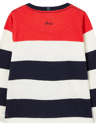 Joules Boy's Long Sleeve  Whitlock Crew T-shirt in Navt Stripe Red