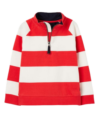 Joules Boy' s Long Sleeve Finn Striped 1/2 Zip Sweatshirt in Melon Red Stripe