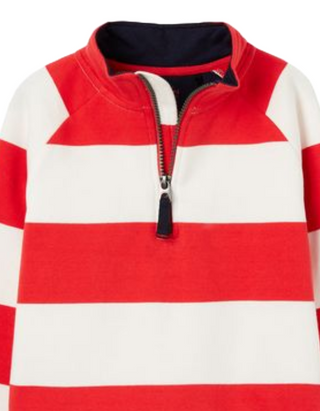 Joules Boy' s Long Sleeve Finn Striped 1/2 Zip Sweatshirt in Melon Red Stripe