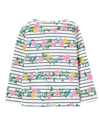 Joules Girl's Long Sleeve Relaxed Floral Striped Harbour Jersey Top in White