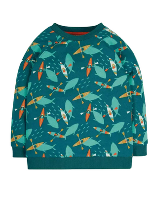 Frugi Boy's Long Sleeve Rex Printed Sweatshirt in Teal/Sharking Around