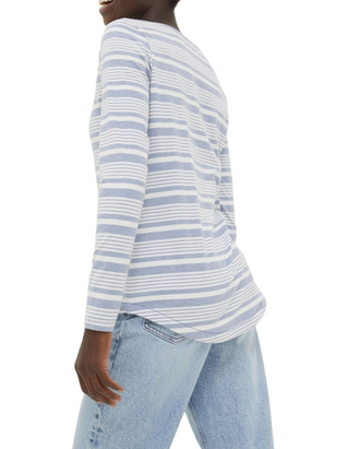 Women's Long Sleeve Cotton Breton Top in Blue White