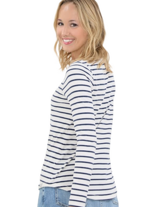 Women's Long Sleeve Cotton Breton T-Shirt in  White