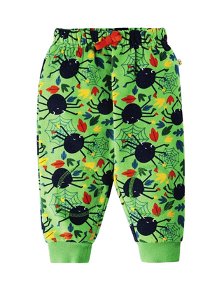 Frugi Kids Character Crawlers Joggers in Green Spiders Web