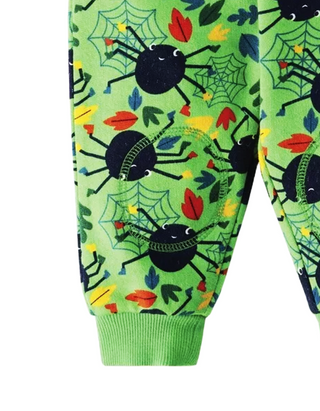 Frugi Kids Character Crawlers Joggers in Green Spiders Web