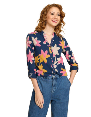 Women's Annie Printed Cotton Shirt in Navy Multi