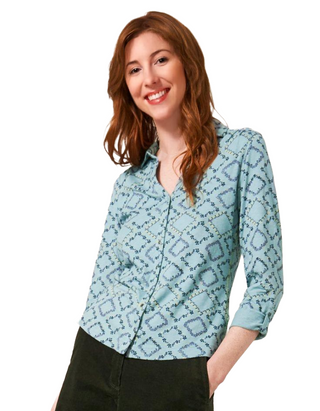 Women's Annie Printed Cotton Shirt in Teal Print