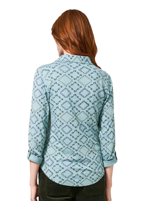 Women's Annie Printed Cotton Shirt in Teal Print