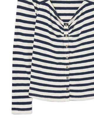 Women's Long Sleeve Carly Stripe Top in White Navy