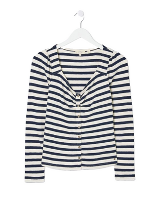 Women's Long Sleeve Carly Stripe Top in White Navy