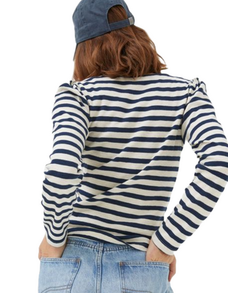 Women's Long Sleeve Carly Stripe Top in White Navy