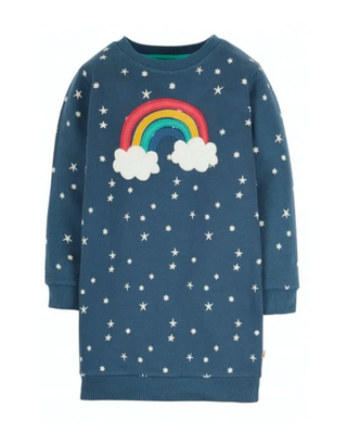 Frugi Girl's Long Sleeve Eloise Jumper Dress in Abisko Stars-Rainbow