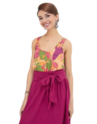 Women's Sleeveless Flora Tropical Vest in Orange