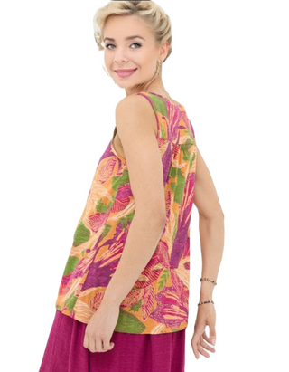 Women's Sleeveless Flora Tropical Vest in Orange