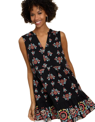 Women's Macie Floral Tunic Top in Black/Multi