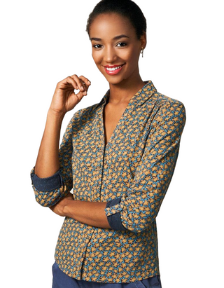 Women's Annie Printed Cotton Shirt in CHARTREUSE MULTI