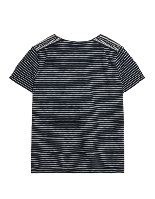 Women's Abbie Embroidered Stripe Tee in Navy Ivory Multi