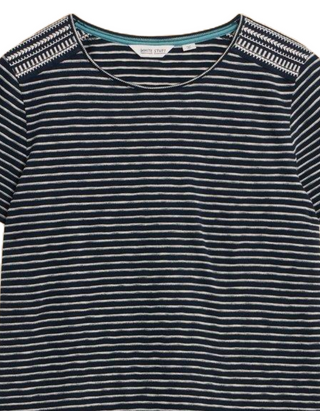 Women's Abbie Embroidered Stripe Tee in Navy Ivory Multi