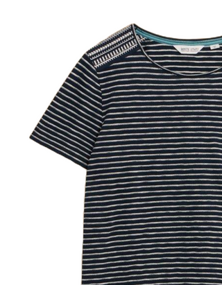 Women's Abbie Embroidered Stripe Tee in Navy Ivory Multi