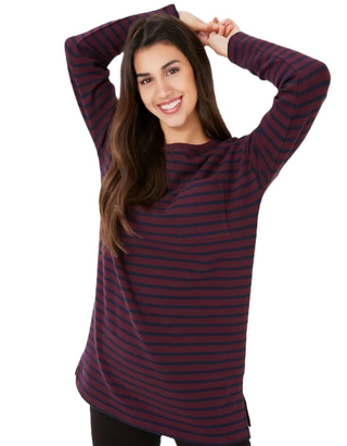 Women's Long Sleeve Leena Striped Longline T-Shirt in Purple