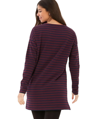 Women's Long Sleeve Leena Striped Longline T-Shirt in Purple