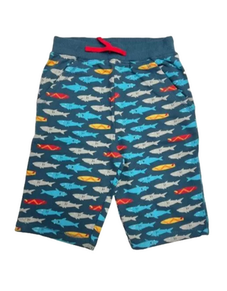 Frugi Boy's Shark Printed Shorts in Camper Blue