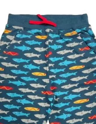 Frugi Boy's Shark Printed Shorts in Camper Blue