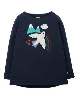 Frugi Girl's Aria Cosy Applique Top in Indigo-Ptarmigan (Slightly Defect)