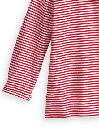 Mini Boden Girl's Long Sleeve Ruffle Neck Stripe T-shirt - Ivory/Red