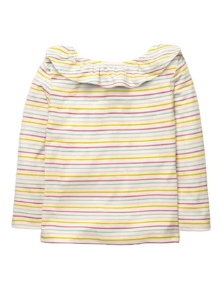 Mini Boden Girl's Long Sleeve Ruffle Neck Stripe T-shirt - Mlt Sorbet/Mustard