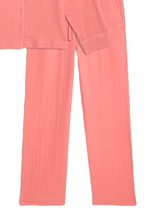 Women's Pure Cotton Dobby Muslin Pyjama Set in Medium Coral