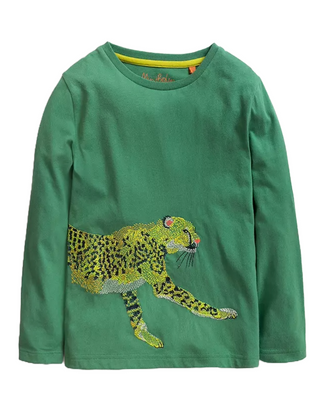 Mini Boden Boy's Cheetah Superstitch Long Sleeve T-Shirt in Deep Green (Slightly Defect)