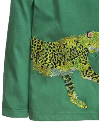 Mini Boden Boy's Cheetah Superstitch Long Sleeve T-Shirt in Deep Green (Slightly Defect)