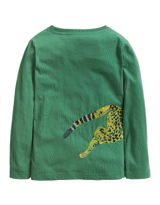 Mini Boden Boy's Cheetah Superstitch Long Sleeve T-Shirt in Deep Green (Slightly Defect)