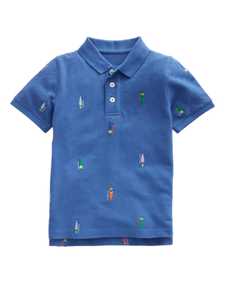 Mini Boden Boy's Embroidered Pique Polo Shirt in Blue Paddle Boards