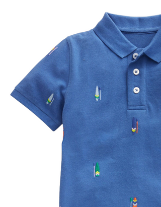 Mini Boden Boy's Embroidered Pique Polo Shirt in Blue Paddle Boards