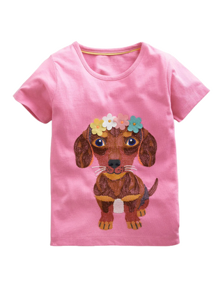 Mini Boden Girl's Superstitch Logo T-Shirt in Cameo Pink Puppy (Slightly Defect)