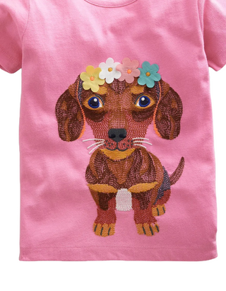 Mini Boden Girl's Superstitch Logo T-Shirt in Cameo Pink Puppy (Slightly Defect)